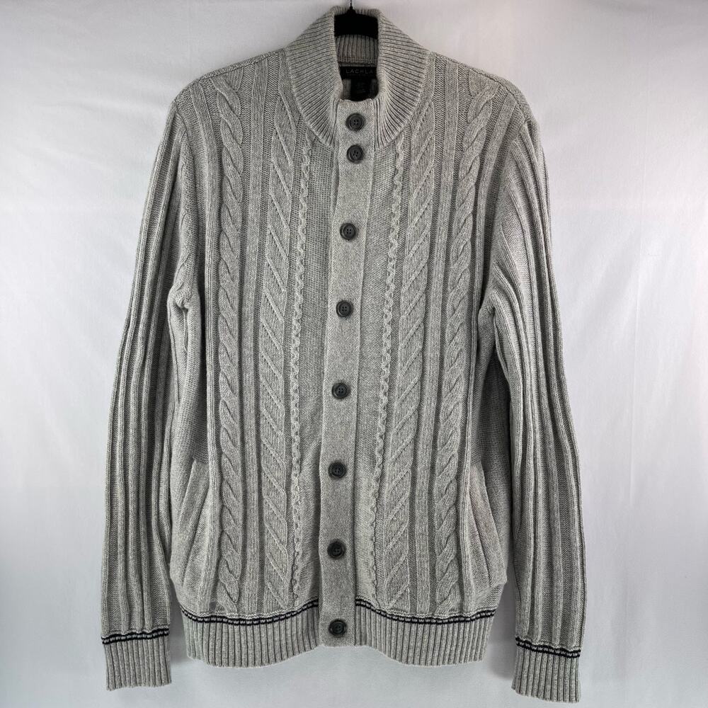 Lachlan British Inspired Cable-Knit Wool-Blend Cardigan Size XL